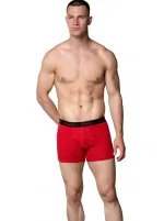 Kırmızı Likralı Pamuklu Erkek Boxer Gümüş 3074 Kırmızı