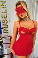 Kırmızı Maskeli Seksi Kadın Fantezi Gecelik Ruselin 2180 Kırmızı detay görünüm