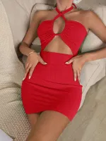 Kırmızı Seksi Kadın Mini Elbise Ruselin 5075 Kırmızı