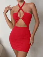 Kırmızı Seksi Kadın Mini Elbise Ruselin 5075 Kırmızı farklı açı