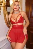 Kırmızı Trasnparan Dekolteli Seksi Kadın Fantezi Gecelik Ruselin 2181 Kırmızı