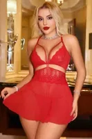 Kırmızı Trasnparan Dekolteli Seksi Kadın Fantezi Gecelik Ruselin 2181 Kırmızı detay görünüm