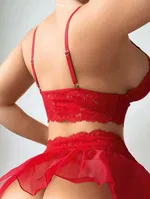 Kırmızı Tül Etekli Fantezi Dantelli Jartiyer Takım Lily Bianca LB-227 Kırmızı görsel 4