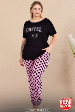 Lady Kısa Kollu Büyük Beden Puantiyeli Pijama Takımı Lady 11004 - Alternatif Görünüm