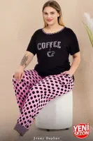 Kısa Kollu Büyük Beden Puantiyeli Pijama Takımı Lady 11004 Siyah farklı açı