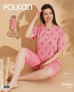 Polkan Kısa Kollu Kapri Pijama Takım Pembe Çiçekli Polkan 19112