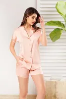 Kısa Kollu Kolları Dantel Gömlek Somon Şort Pijama Takım Pink Night 1203 Somon farklı açı