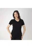 Kısa Kollu V Yaka Modal Kadın T-Shirt Confeo C801-020 Siyah