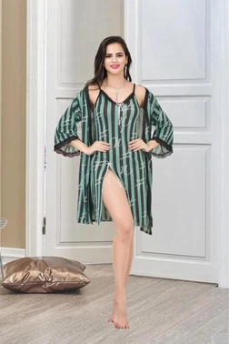 İzabel Kısa Yırtmaçlı Çizgili Kadın Sabahlık İzabel 7001