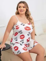 Kiss me Askılı Büyük Beden Kadın Şort Pijama Takım Lily Bianca 13068 Beyaz