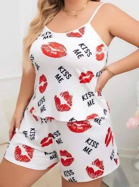 Lily Bianca Kiss me Askılı Büyük Beden Kadın Şort Pijama Takım Lily Bianca 13068 - Alternatif Görünüm