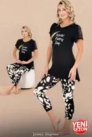 Kolu Dantelli Desenli Kısa Kollu Kapri Kadın Pijama Takımı Lady 12071 Siyah