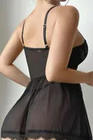 Seksi Tül Bacak Bantlı Fantazi Gecelik Ruselin 2214 Siyah detay görünüm