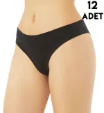 Modal Biye Detaylı String Kadın Bikini Külot 12'li Kota 5104 Siyah