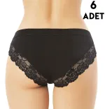 Dantelli Biyeli Modal Kadın Bikini Külot 6'lı Kota 5106 Siyah detay görünüm