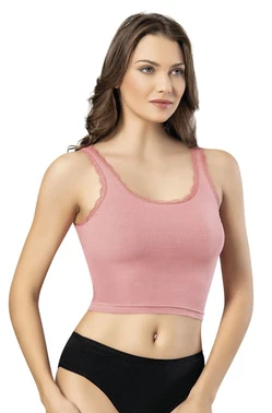 Kota Kaşkorse Tırnak Dantelli Geniş Askılı Crop Kota 6438 Bordo