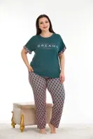 Koyu Yeşil Büyük Beden Kısa Kollu Pijama Takımı Lady 10932 Yeşil