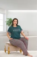 Koyu Yeşil Büyük Beden Kısa Kollu Pijama Takımı Lady 10932 Yeşil detay görünüm