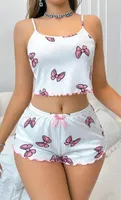 Kurdela Desenli Kısa Şortlu İnce Askılı Pijama Takım NightLight 3777 Beyaz