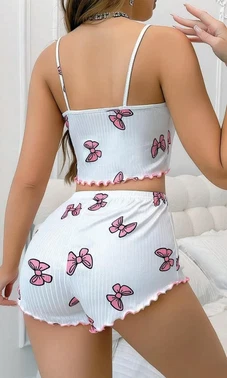 NightLight Kurdela Desenli Kısa Şortlu İnce Askılı Pijama Takım NightLight 3777 - Alternatif Görünüm