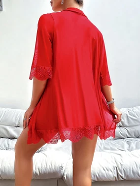 Pink Night Kurdelalı Tül Kısa Gecelik Sabahlık Takım Pink Night 1521 - Alternatif Görünüm