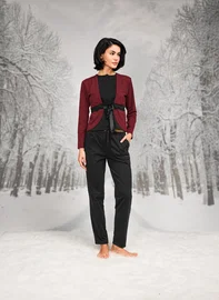 Doreanse Kuşaklı Lastikli T-shirt Pantolon Hırka Takım Doreanse 26K4096