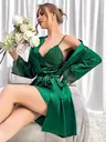 Kuşaklı Saten Sabahlık İnce Askılı Dantelli Gecelik Takım Pink Night 1531