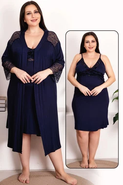 Lady Lacivert 2li Gecelik Ve Sabahlık Takımı Lady 19213