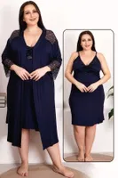 Lacivert 2li Gecelik Ve Sabahlık Takımı Lady 19213 Lacivert