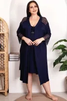 Lacivert 2li Gecelik Ve Sabahlık Takımı Lady 19213 Lacivert farklı açı