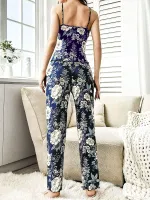 Lacivert Çiçekli Askılı Bluz Pantolon Takım Pink Night 1402 Lacivert farklı açı