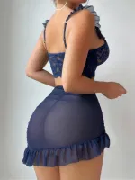 Lacivert Dantelli Tül Seksi Sütyen Etek Takım İzabel 13003 Lacivert detay görünüm