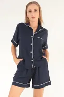Lacivert Kısa Kollu Kadın Şortlu Pijama Takım DoReMi 002-000082 Lacivert görsel 4