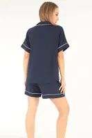 Lacivert Kısa Kollu Kadın Şortlu Pijama Takım DoReMi 002-000082 Lacivert farklı açı