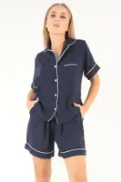 Lacivert Kısa Kollu Kadın Şortlu Pijama Takım DoReMi 002-000082 Lacivert detay görünüm