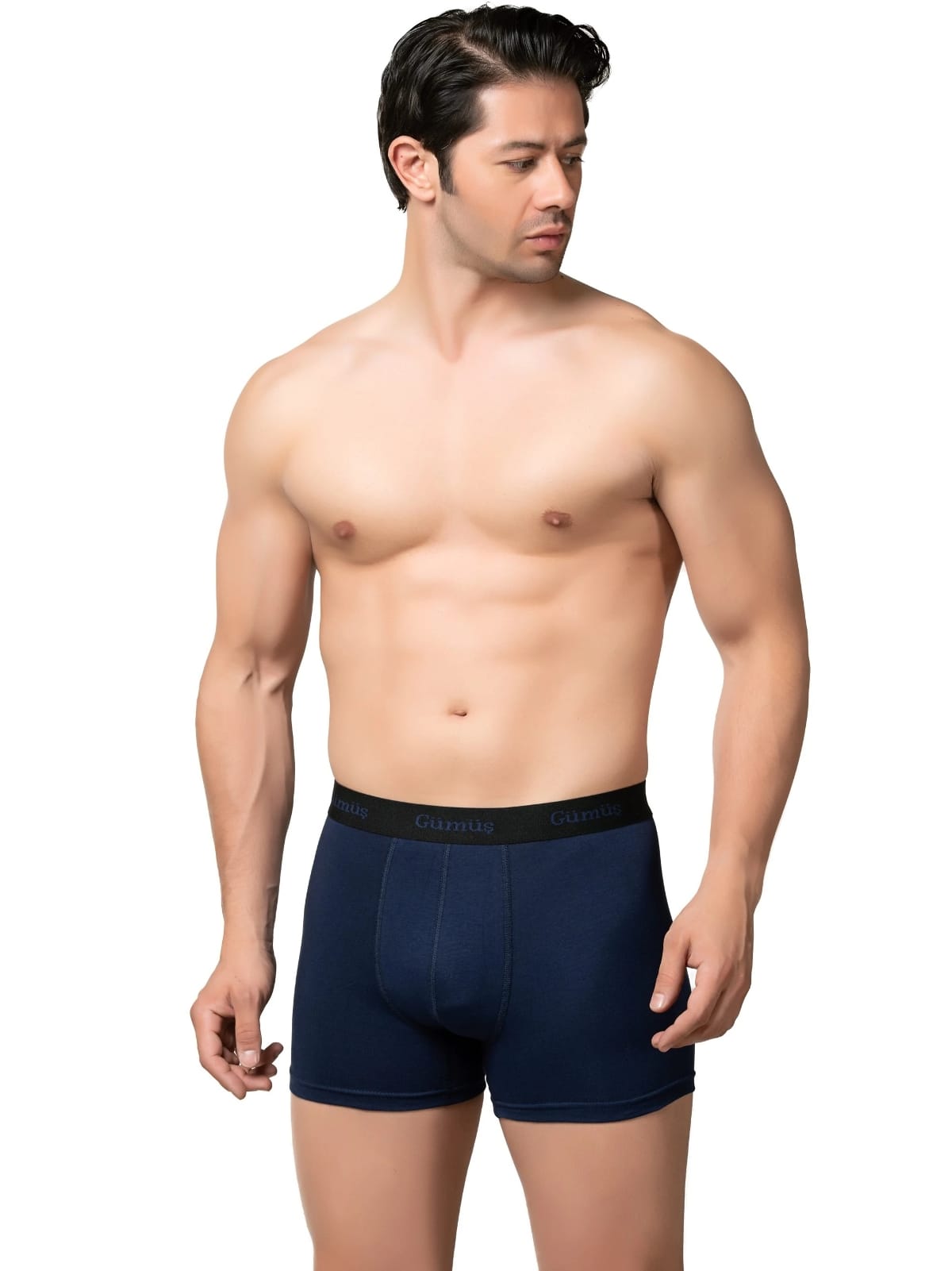 Lacivert Pamuklu Likralı Erkek Boxer Gümüş 3074