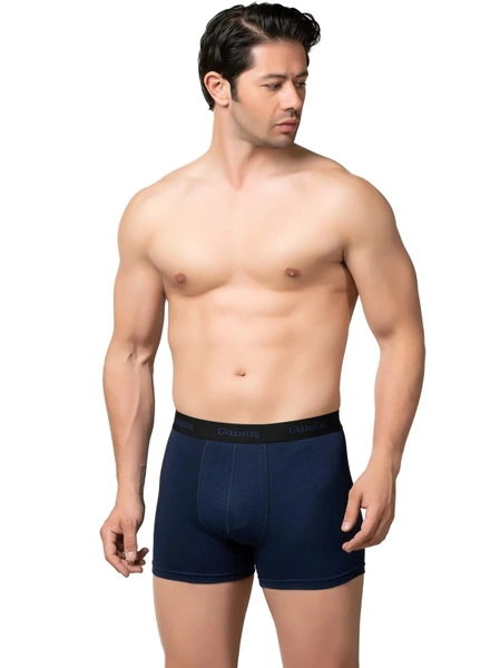 Lacivert Pamuklu Likralı Erkek Boxer Gümüş 3074