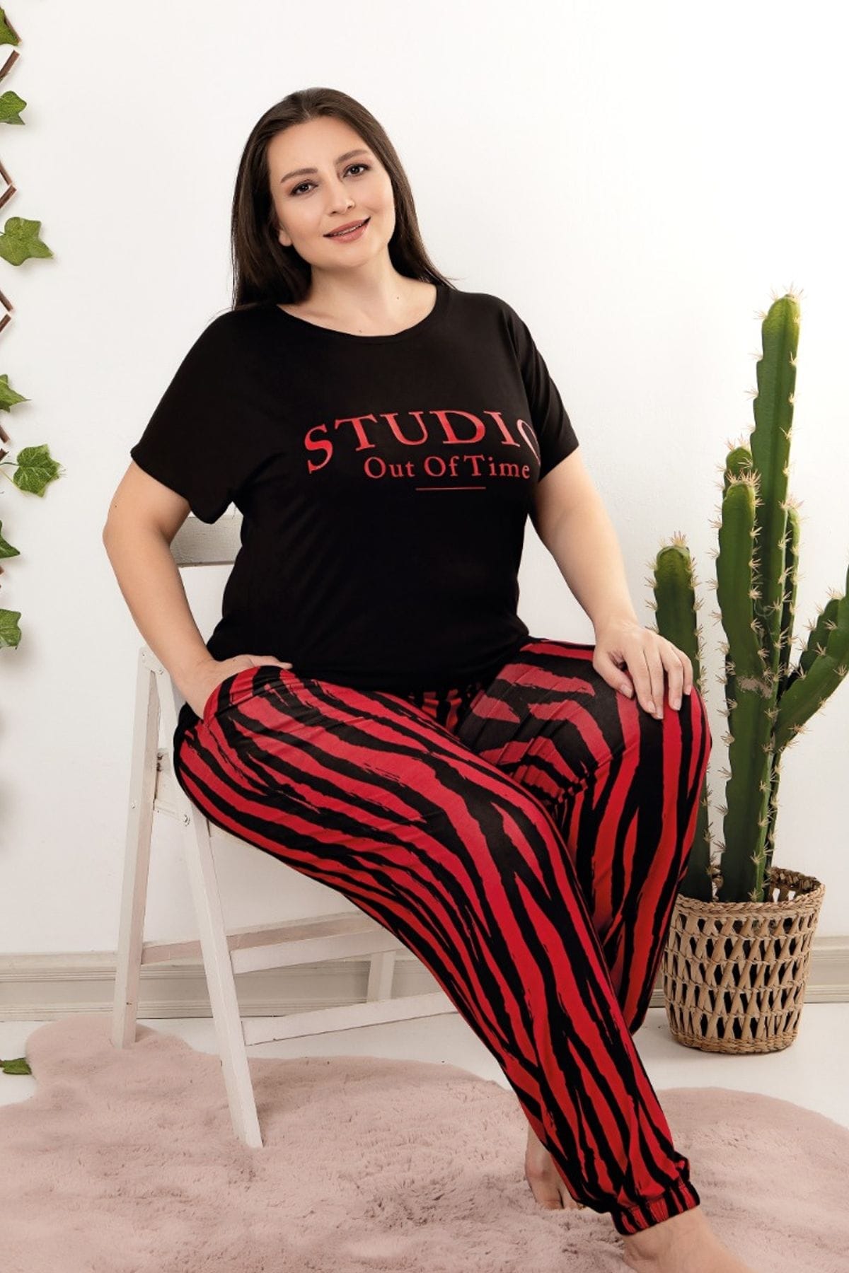 Lady Büyük Beden Desenli Anne Pijama Takımı Lady 10958