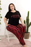 Lady Büyük Beden Desenli Anne Pijama Takımı Lady 10958 Siyah