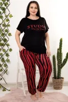 Lady Büyük Beden Desenli Anne Pijama Takımı Lady 10958 Siyah detay görünüm