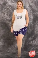 Lady Büyük Beden Gece Desenli Kısa Kollu Kollar Dantelli Şortlu Pijama Takımı 10423 Beyaz detay görünüm