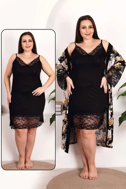 Lady Lady Çiçek Desenli 2li Gecelik Sabahlık Takımı 19222