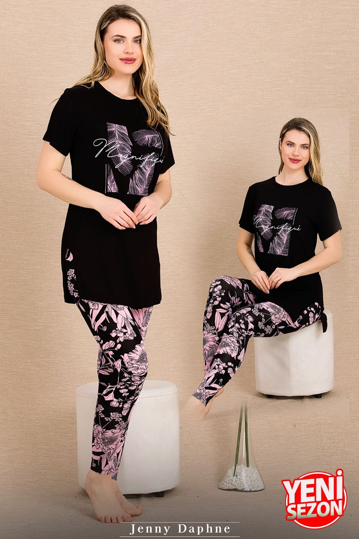 Lady Çiçekli Desenli Kısa Kollu Pijama Takımı Lady 12483