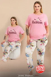 Lady Lady Pembe Büyük Beden Çiçekli Kısa Kollu Pijama Takımı Lady 11005