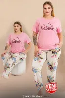 Lady Pembe Büyük Beden Çiçekli Kısa Kollu Pijama Takımı Lady 11005 Pembe