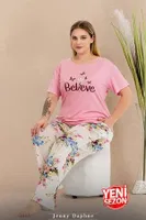 Lady Pembe Büyük Beden Çiçekli Kısa Kollu Pijama Takımı Lady 11005 Pembe farklı açı