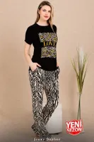 Lady Zebra Love Pijama Kısa Kollu Pijama Takımı Lady 12490 Siyah detay görünüm