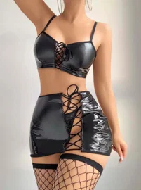 Lame Parlak İpli Seksi Sütyen Etek Takım Lily Bianca LB-205