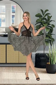 İzabel Leopar Desen Asimetrik Kesim Kısa Gecelik İzabel 3009