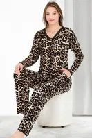 Leopar Desenli Dantel Yaka Viskon Uzun Kollu Pijama Takımı Lady 11650 Siyah